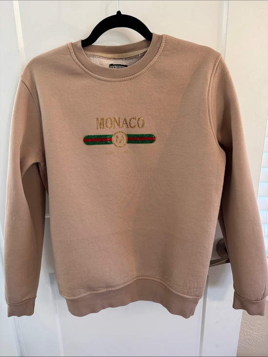 New collection attitude Paris, France Other - Beige Sweatshirt with Rhinestone Monaco Patch Size Small Made in France Bling F1